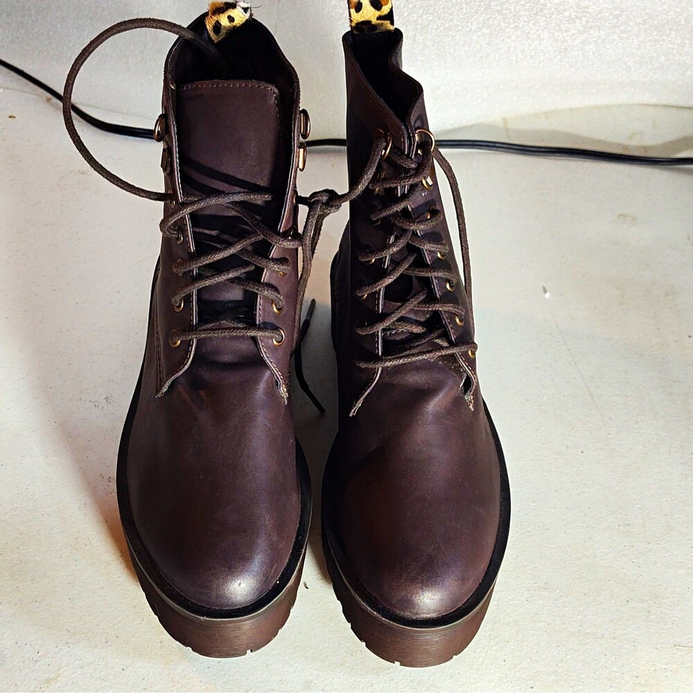 Womens Ankle Boots Leather Brown Lace-Up Round Toe Size 7 (1391)